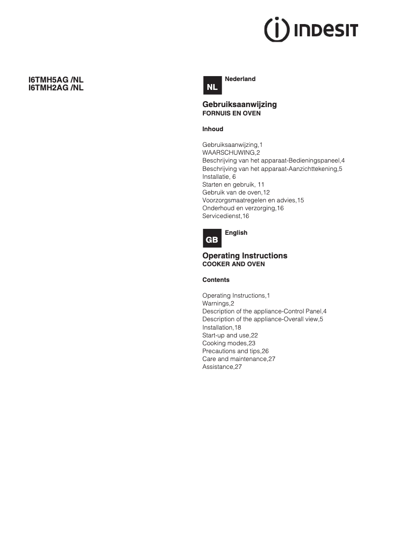 First page image of the manual for I6TMH2AG