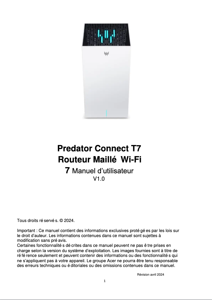 Page 1 of the manual User Manual Acer Predator Connect T7