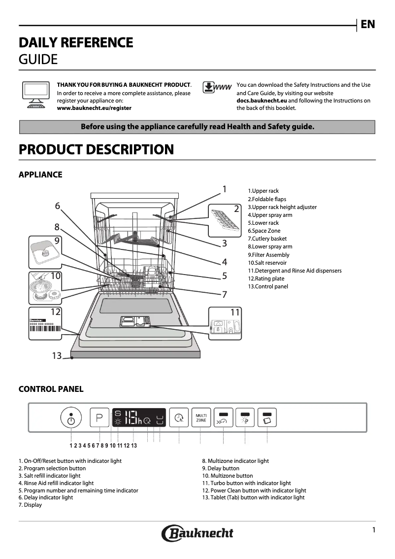 Page 1 of the manual User Manual Bauknecht BKCIC 3C26 P