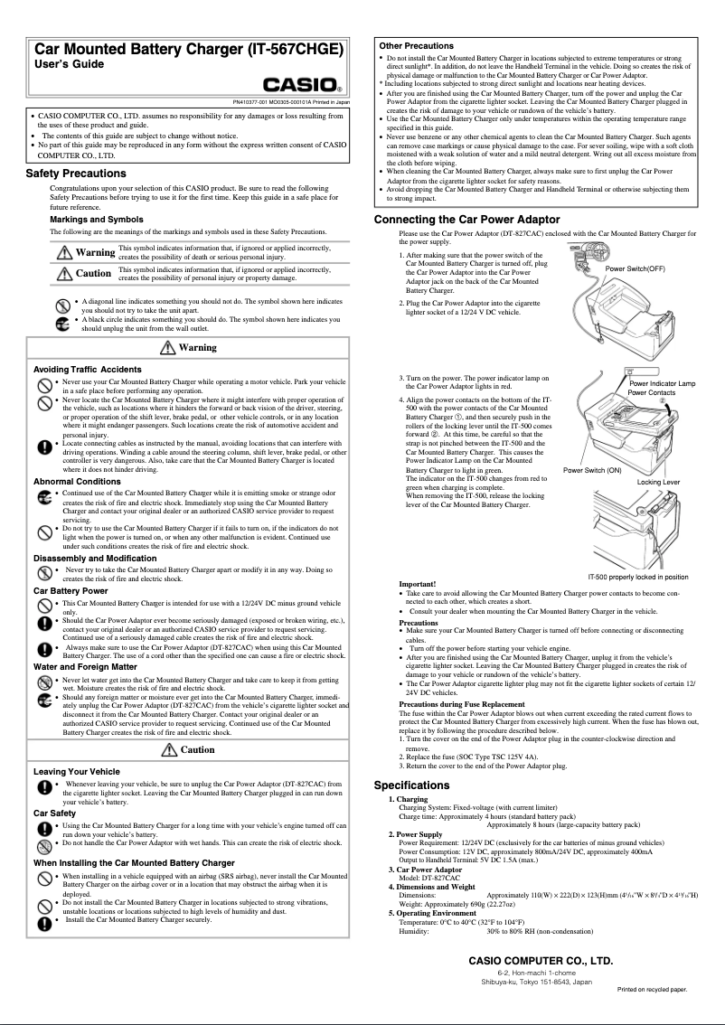 Page 1 of the manual User Manual Casio IT-567CHGE