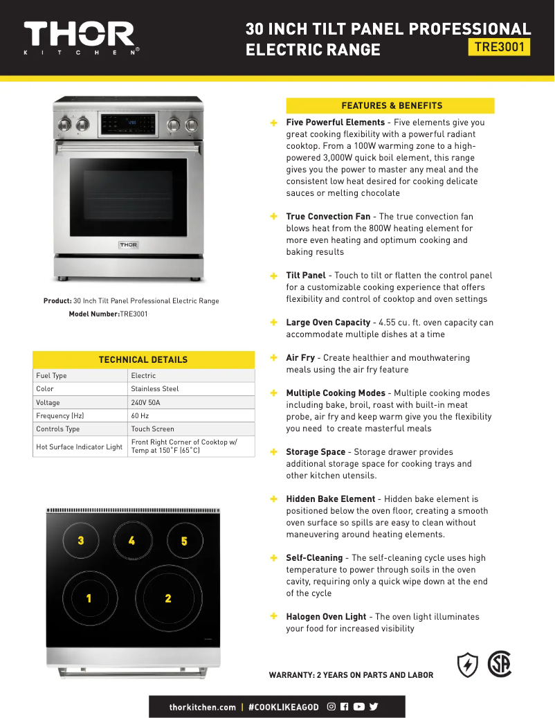 Page 1 of the manual Technical Sheet Thor TRE3001