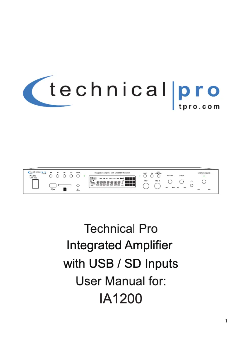 First page image of the manual for IA1200