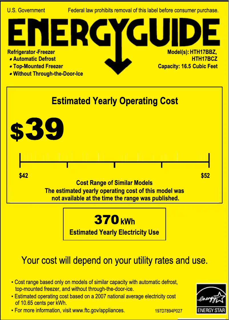 First page image of the manual for HTH17BBZRBB