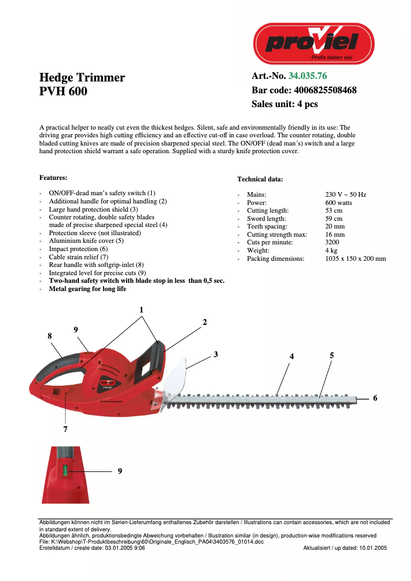Page 1 of the manual User Manual Proviel PVH 600