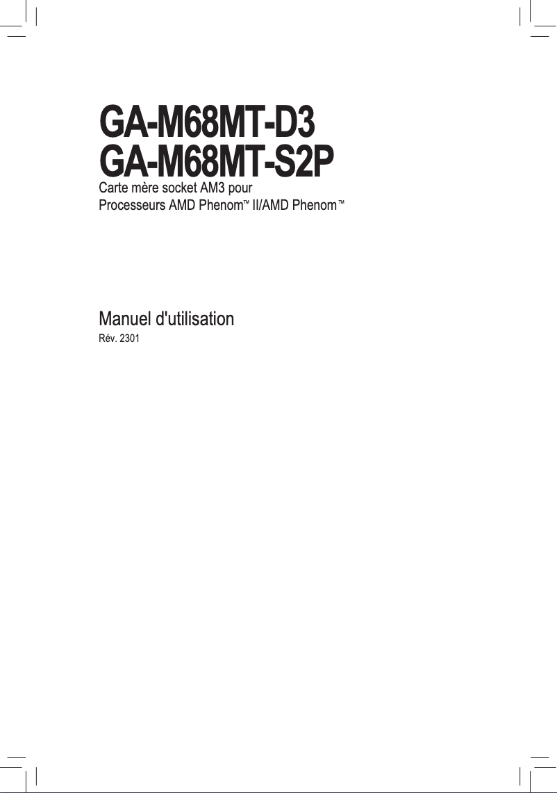 First page image of the manual for GA-M68MT-D3
