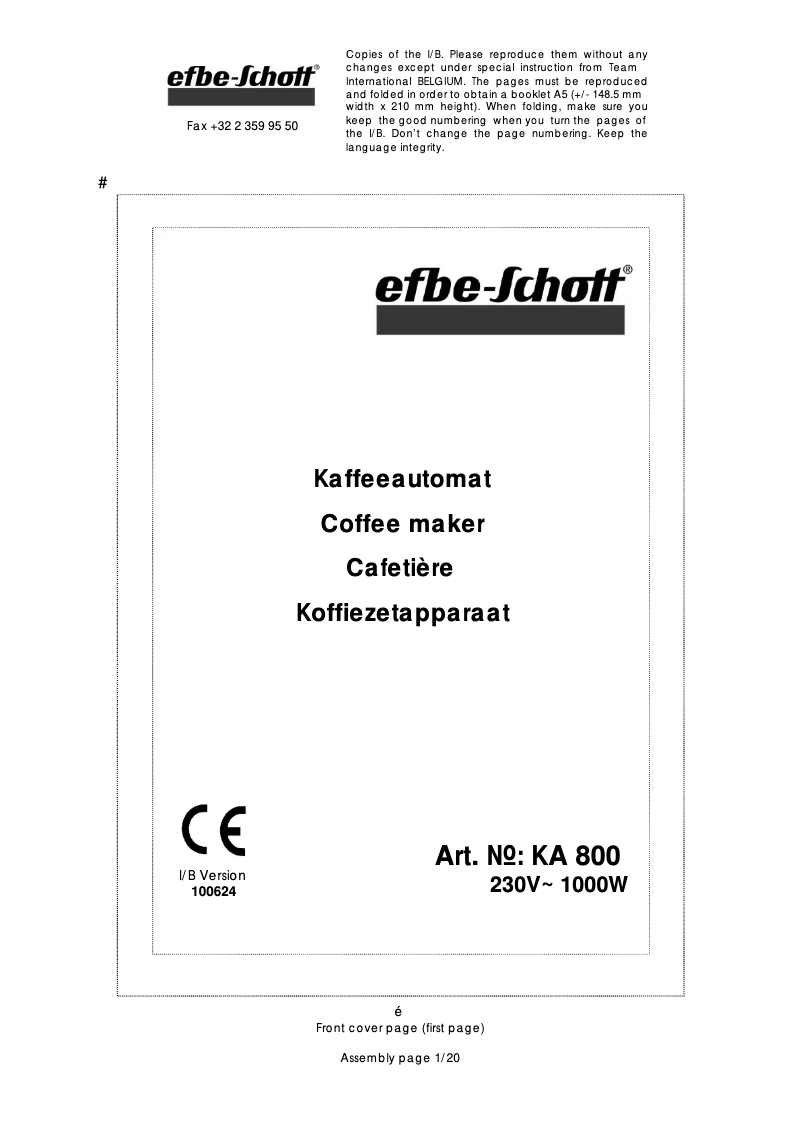 First page image of the manual for KA 800