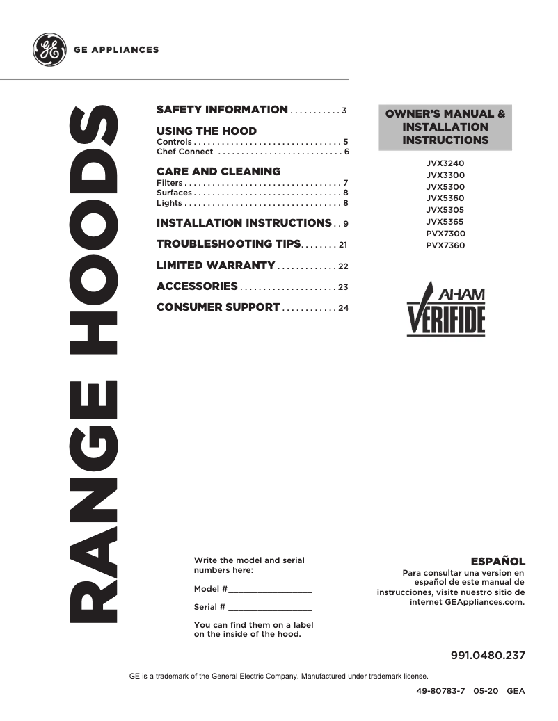 First page image of the manual for JVX5360EJES