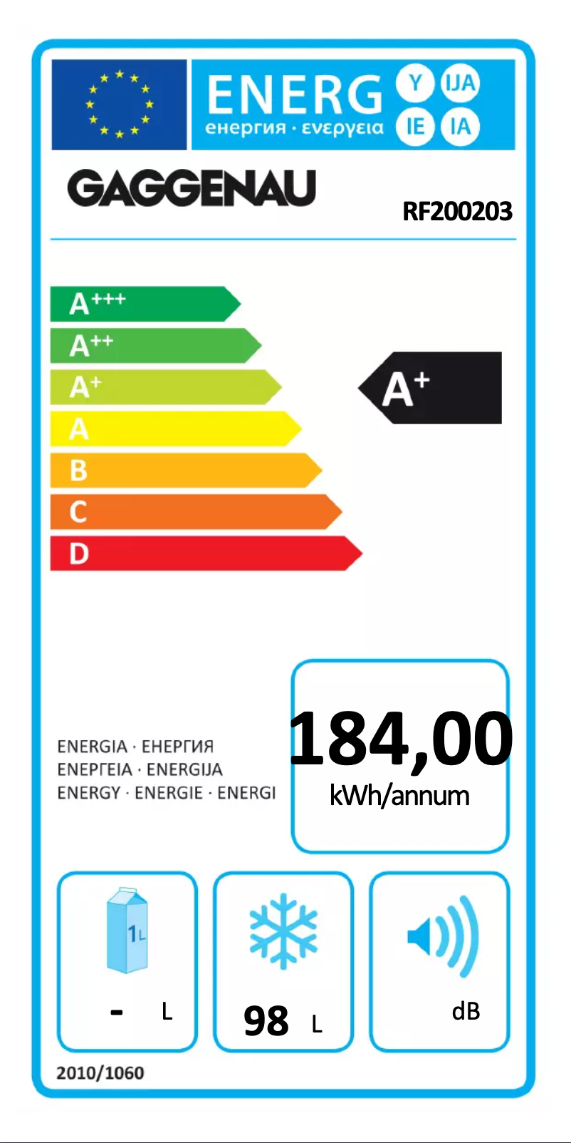 Page 1 of the manual Energy Label Gaggenau RF200203