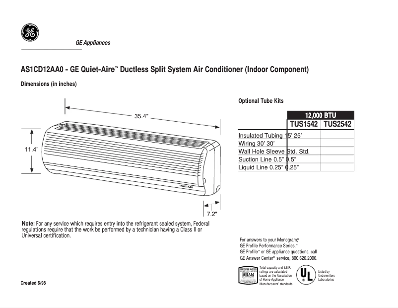 First page image of the manual for Quiet-Aire AS1CD12AA0