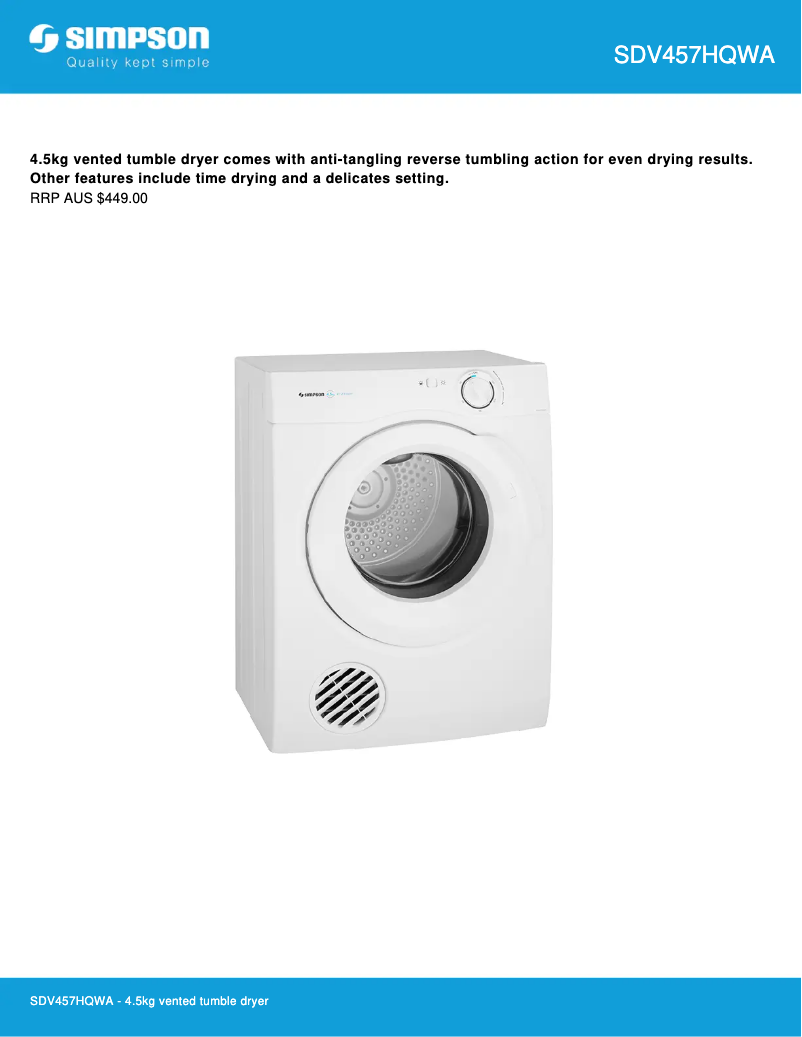 First page image of the manual for SDV457HQWA