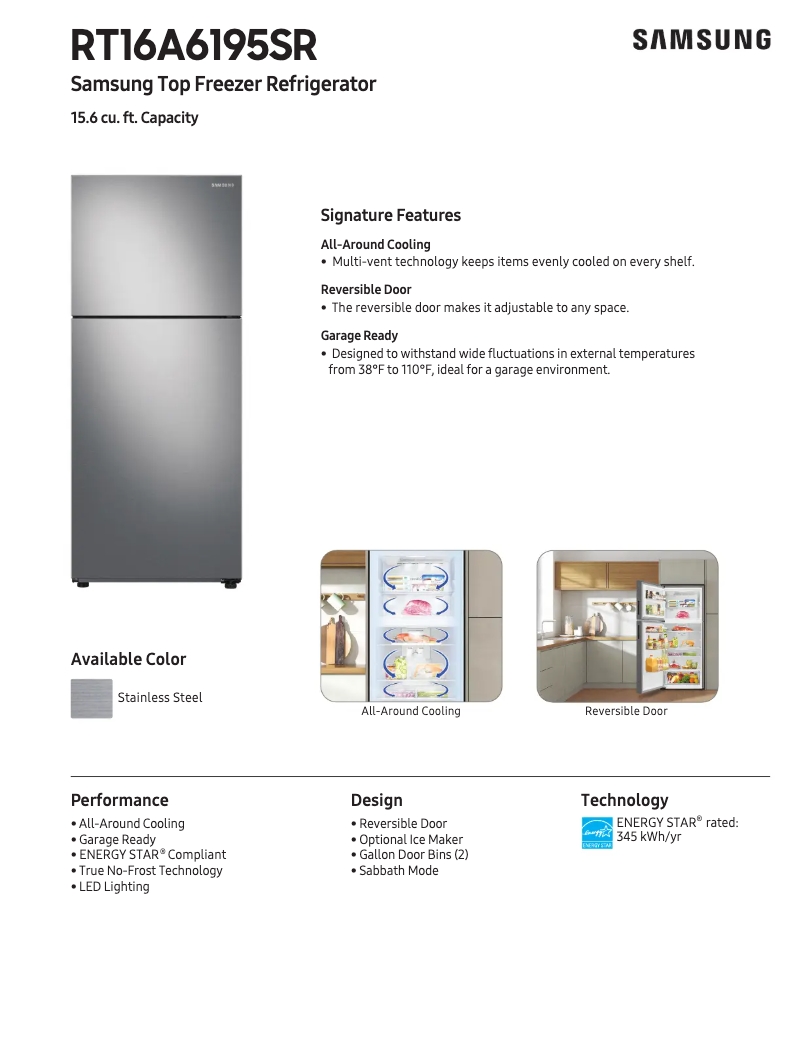 Page 1 of the manual Technical Sheet Samsung RT16A6195SR