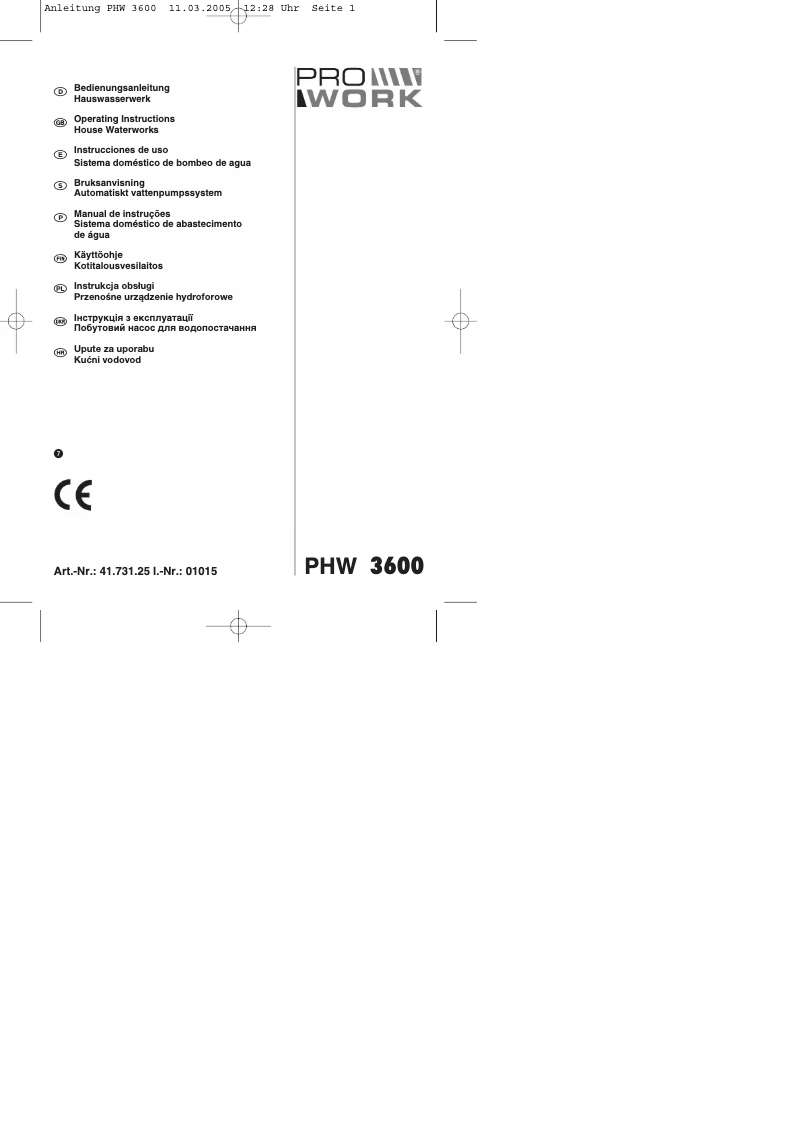 First page image of the manual for PHW 3600