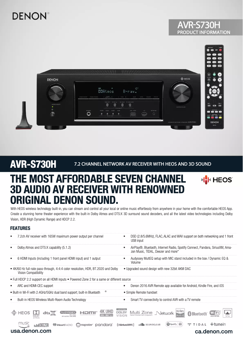 Page 1 of the manual Technical Sheet Denon AVR-S730H