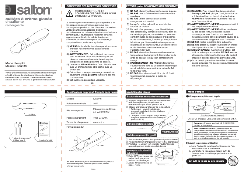 Page 1 of the manual User Manual Salton ICS2146