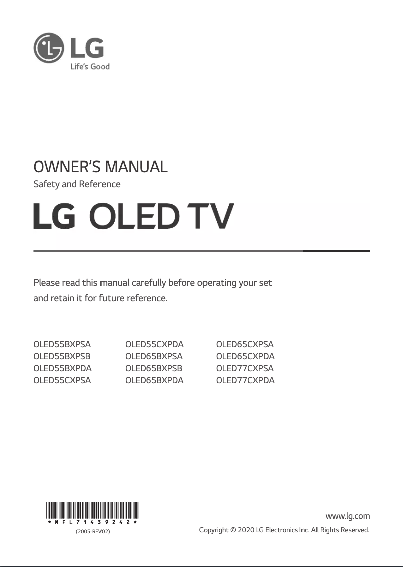 First page image of the manual for OLED65BXPDA