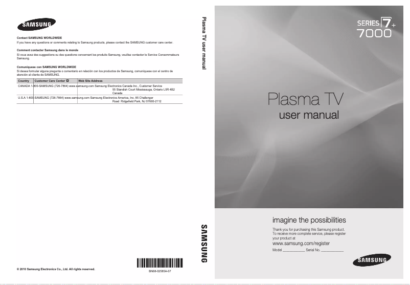 Page 1 of the manual User Manual Samsung PN50C7000YF