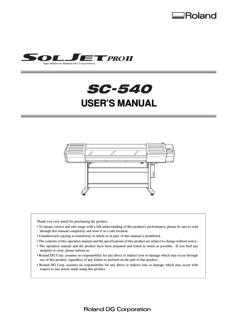 First page image of the manual for SC-540