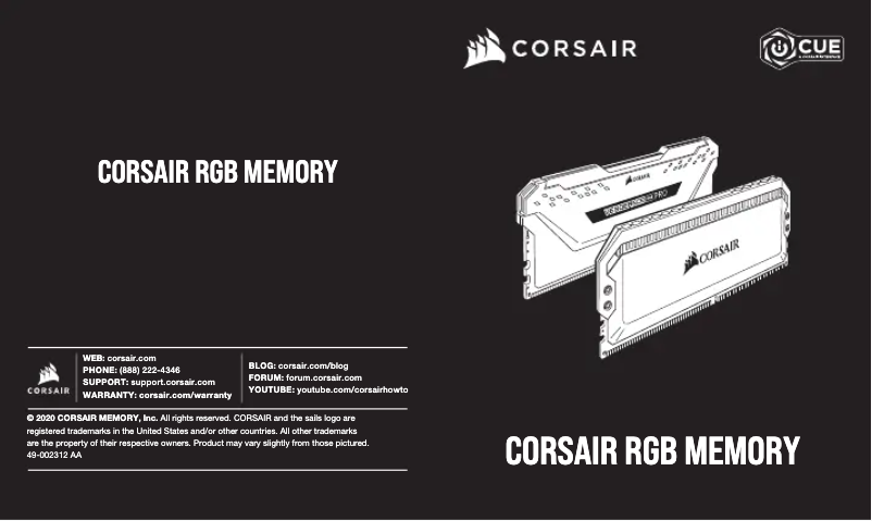 Page 1 of the manual User Manual Corsair Vengeance RGB Memory