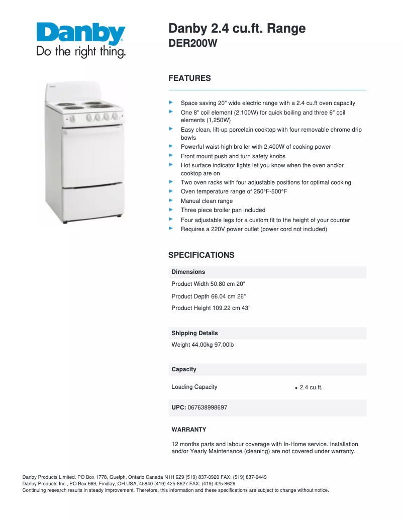 First page image of the manual for DER200W