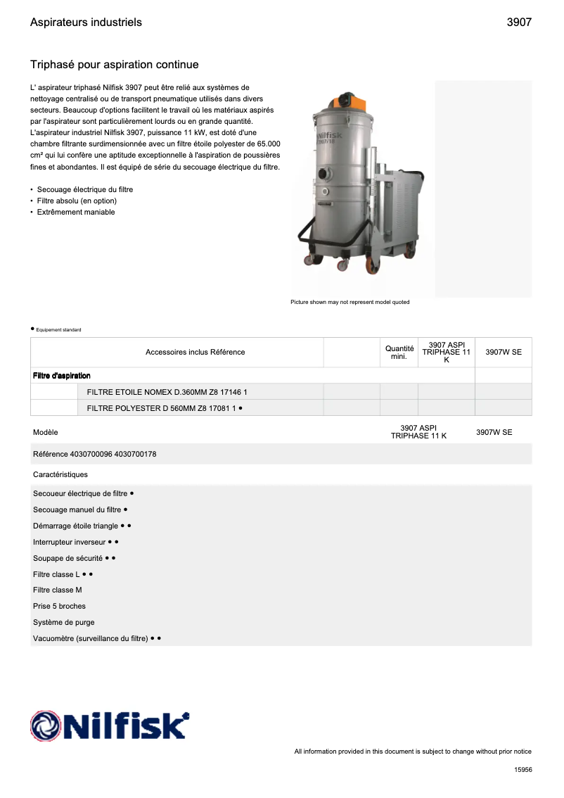 Page 1 of the manual Technical Sheet Nilfisk 3907