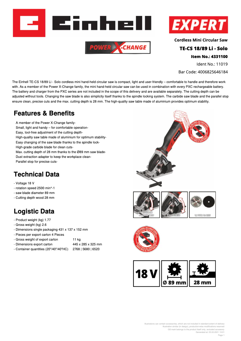 First page image of the manual for TE-CS 18/89 Li