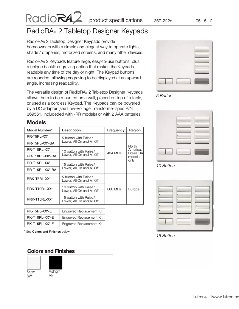 Page 1 of the manual User Manual Lutron RR-T10RL-SW