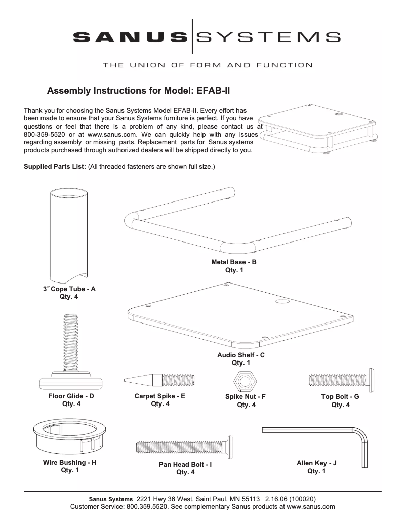 Page 1 of the manual User Manual Sanus EFAB-II