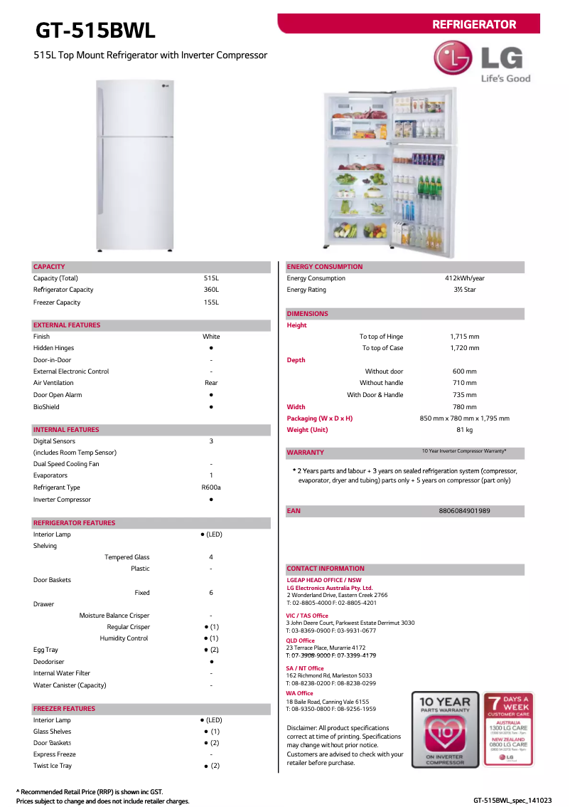 First page image of the manual for GT-515BWL