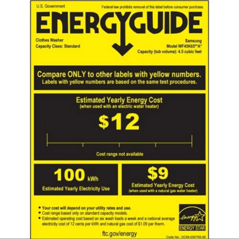Page 1 of the manual Energy Label Samsung WF6500