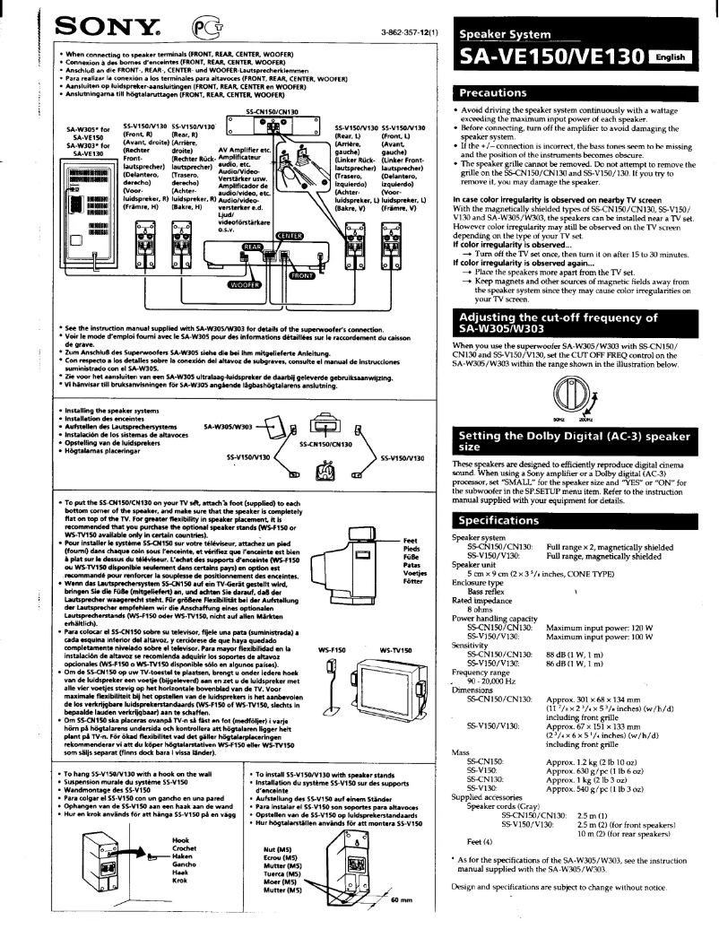First page image of the manual for SA-VE130