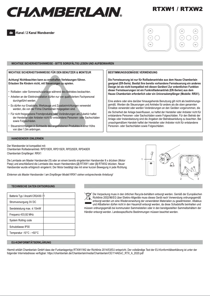 Image de la première page du manuel de l'appareil RTXW1