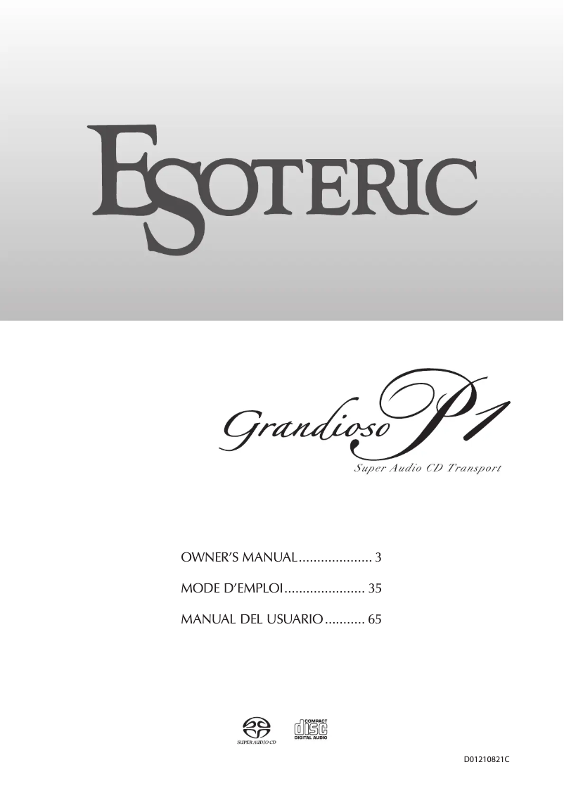 Page 1 of the manual User Manual Esoteric Grandioso P1