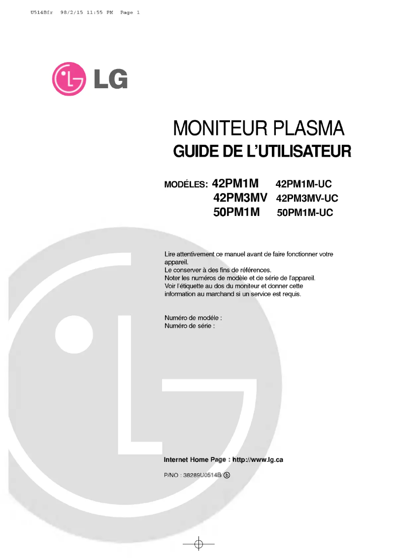 Page 1 of the manual User Manual LG 50PM1M