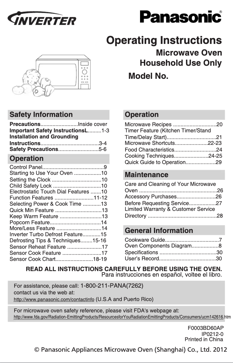 Page 1 of the manual User Manual Panasonic NN-SE982S