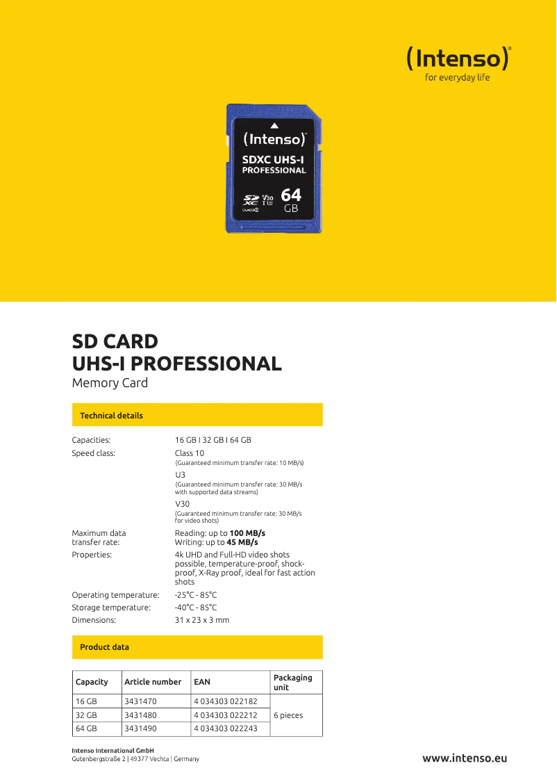 First page image of the manual for UHS-I Professional