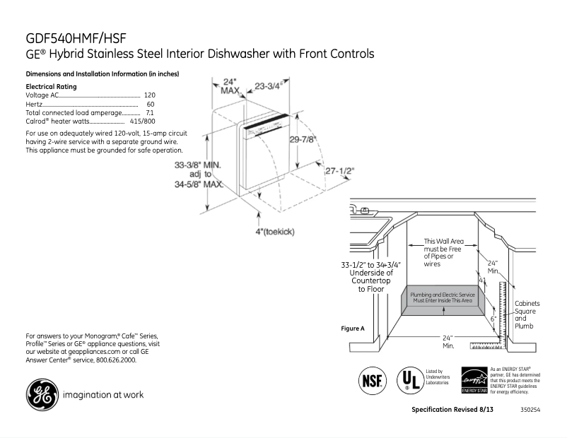Page 1 of the manual Technical Sheet GE GDF540HSDSS