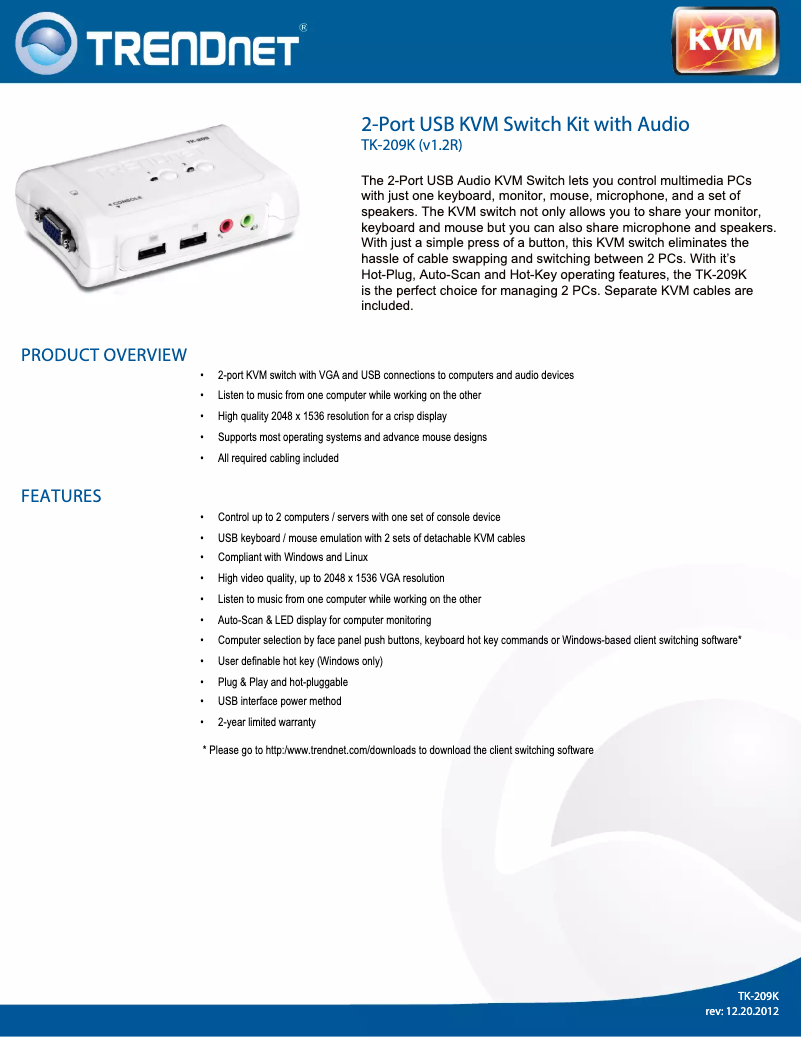 Page 1 of the manual Brochure TRENDnet TK-209K