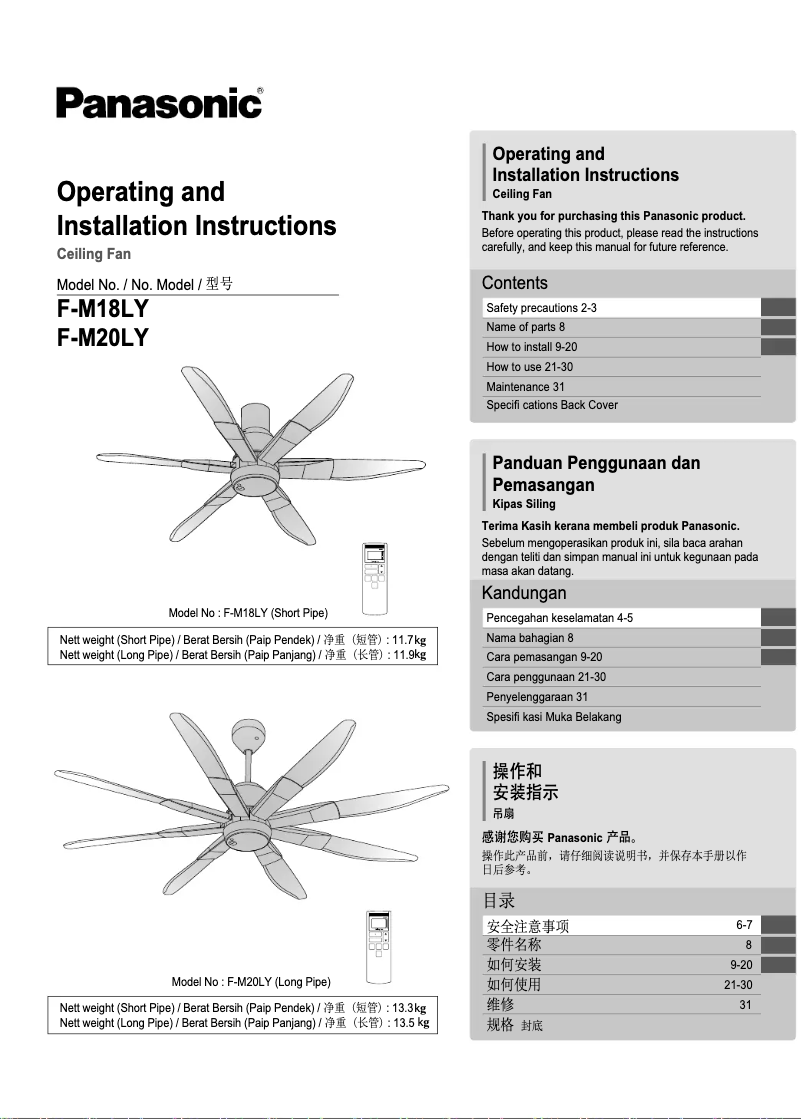 Page 1 of the manual User Manual Panasonic F-M20LY