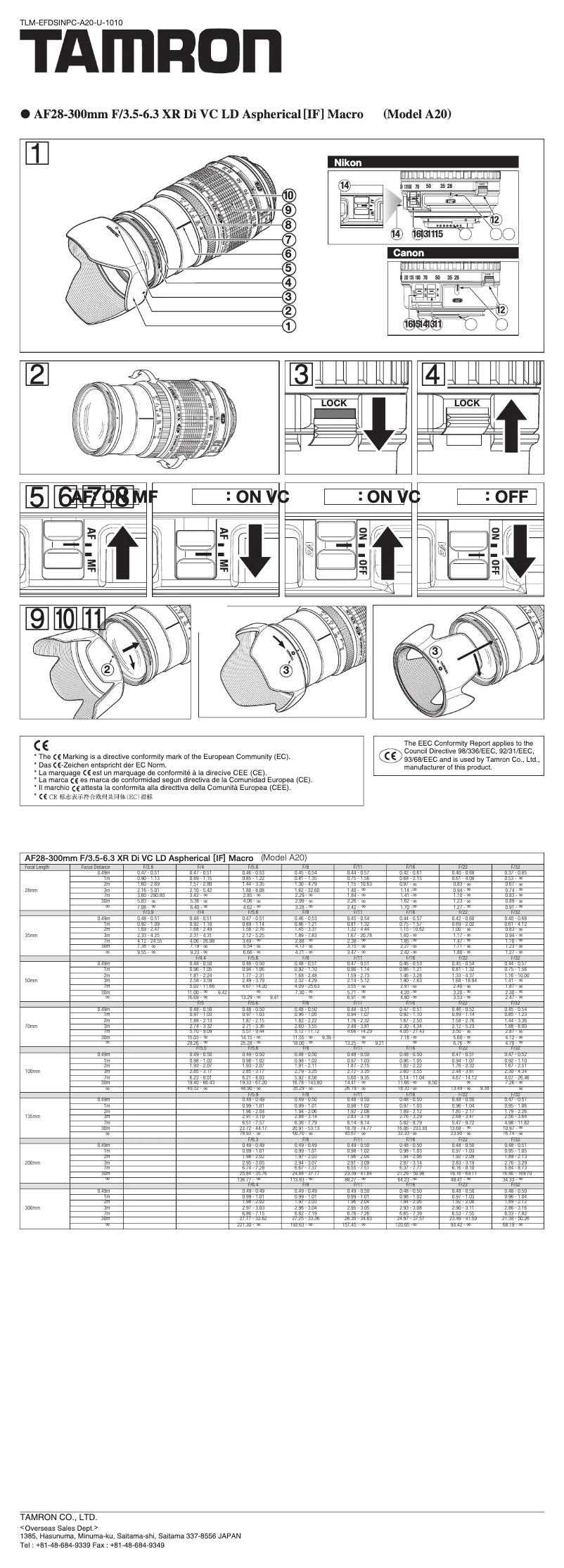 Page 1 of the manual User Manual Tamron AF28-300mm F/3.5-6.3 XR Di VC LD Aspherical [IF] MACRO