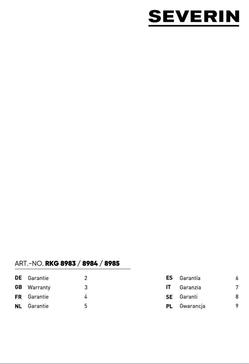 Page 1 of the manual Warranty Information Severin RKG 8984