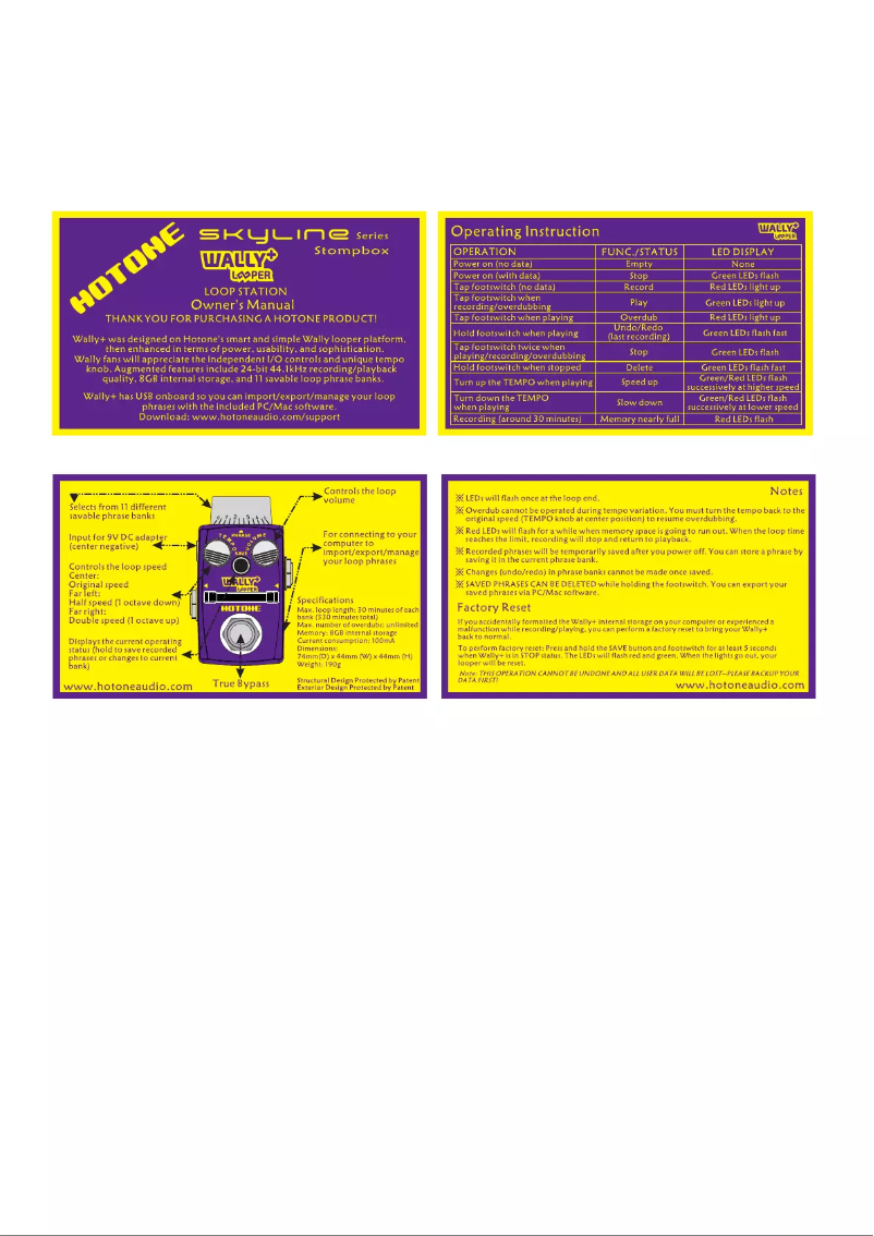 Page 1 of the manual User Manual Hotone Wally+ Looper