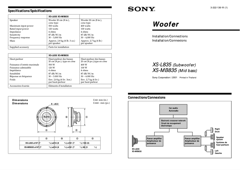 First page image of the manual for XS-L835