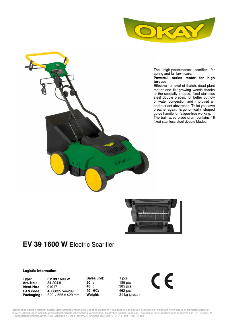 First page image of the manual for EV 39 1600 W