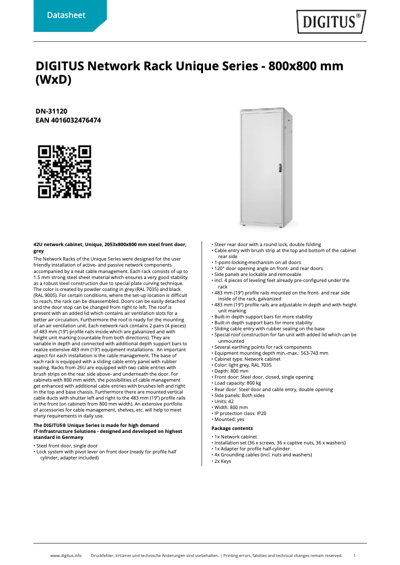 Page 1 of the manual Technical Sheet Digitus DN-31120