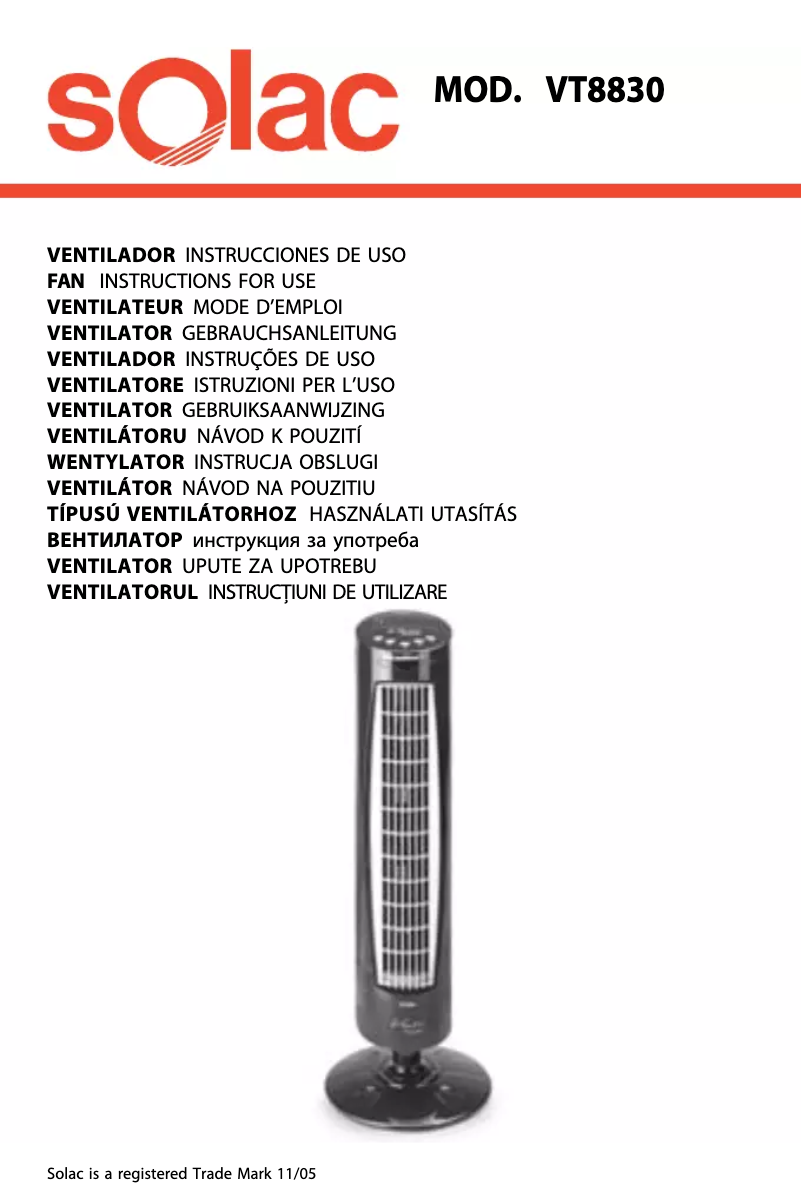 Page 1 of the manual User Manual Solac VT8830