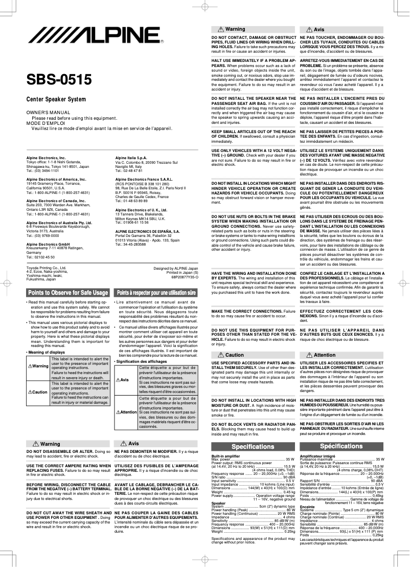 First page image of the manual for SBS-0515