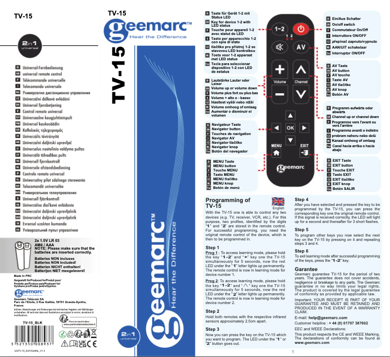 Image de la première page du manuel de l'appareil TV-15