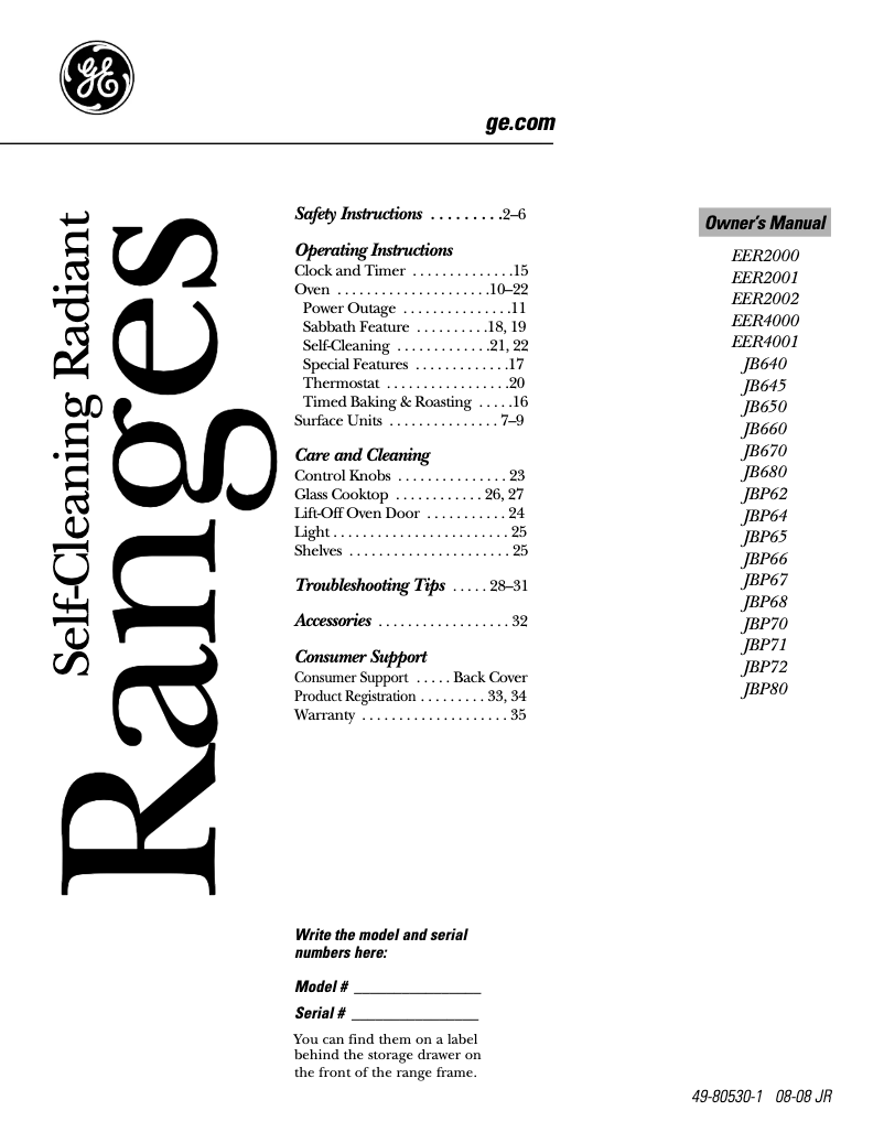 Page 1 of the manual Use and Maintenance Manual GE JB640SNSS