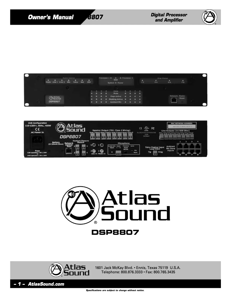 First page image of the manual for DSP8807