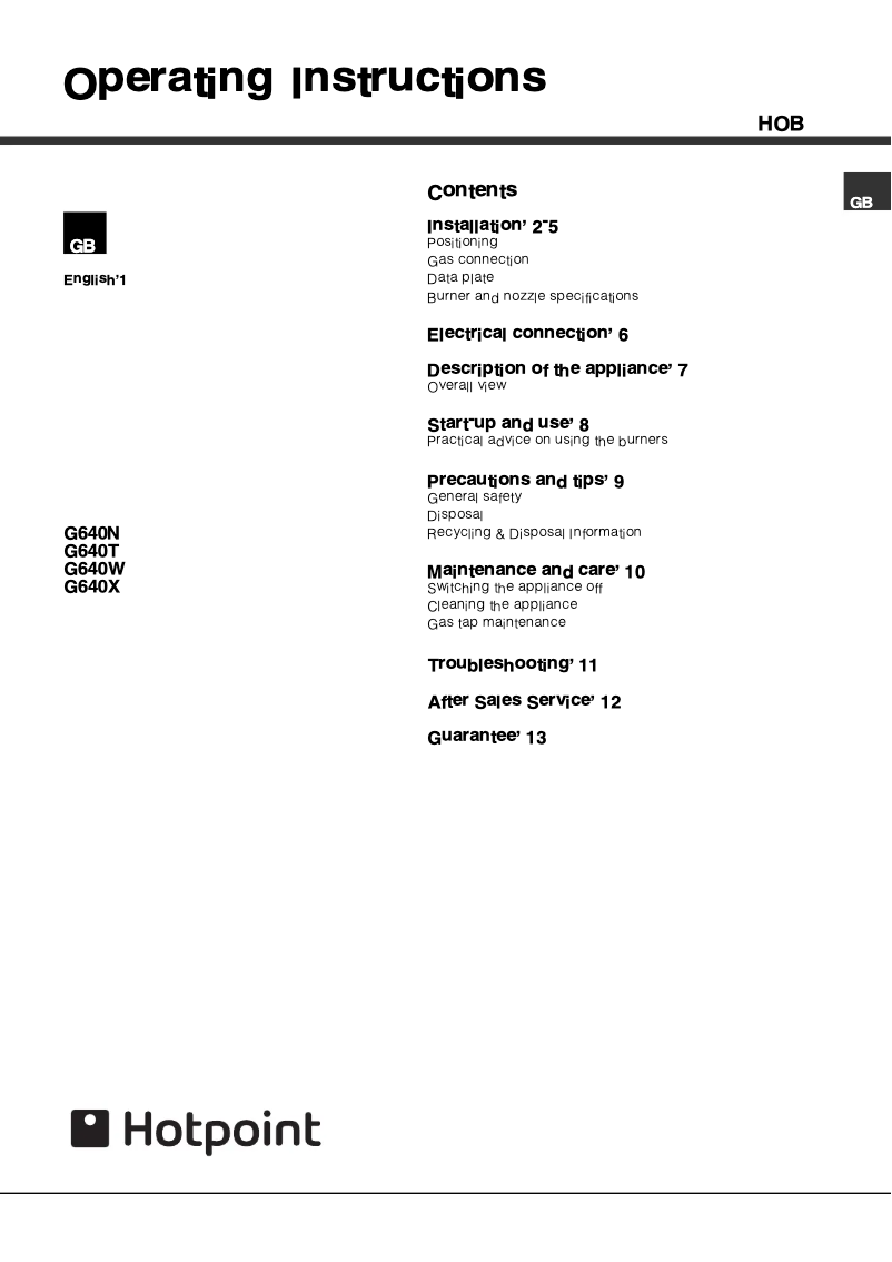 First page image of the manual for G640K